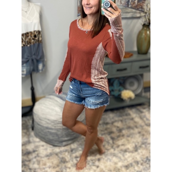❤️‍🔥Thumbhole Ribbed Contrast Soft Long Sleeve Top Rust 3621 - Picture 2 of 9